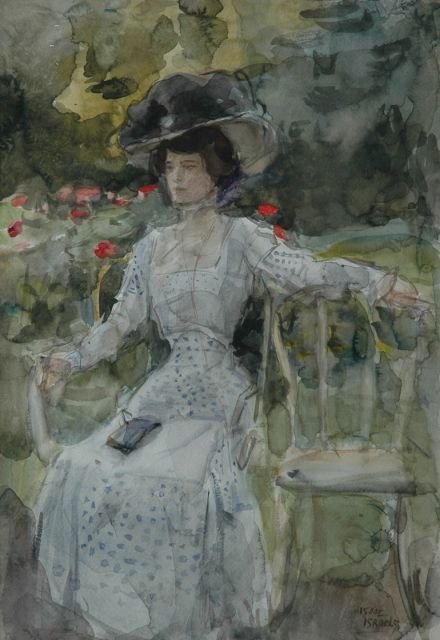 Isaac Israels | An elegant lady in a park, Aquarell auf Papier, 51,0 x 36,0 cm, signed l.r.