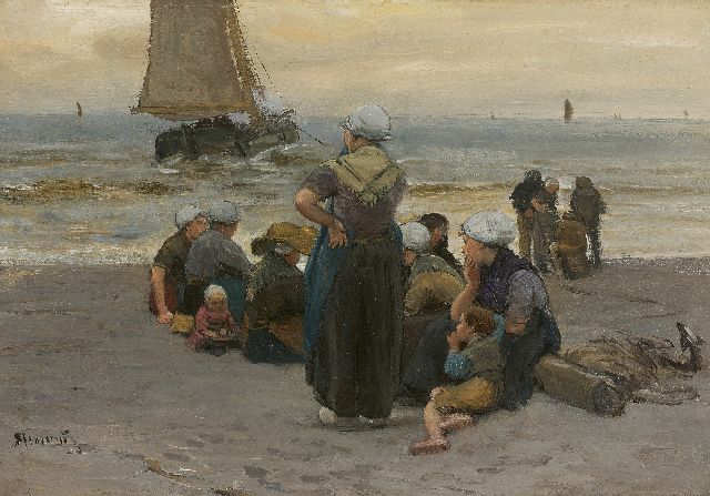 Bernard Blommers | Abfahrt der Fischerflotte, Öl auf Holz, 20,7 x 30,1 cm, Unterzeichnet u.l.