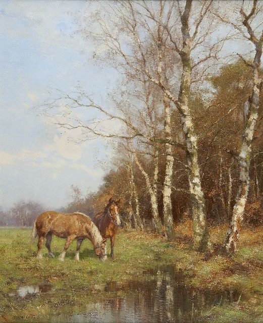 Holtrup J.  | Arbeitspferde in Weidelandschaft, Groesbeek, Öl auf Leinwand 60,1 x 50,2 cm, Unterzeichnet l.u.