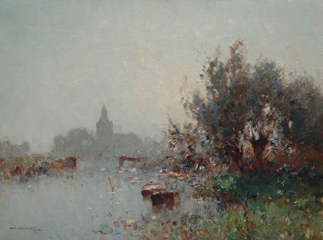 Aris Knikker | Village on the waterside, Öl auf Leinwand, 30,2 x 40,2 cm, signed l.l.