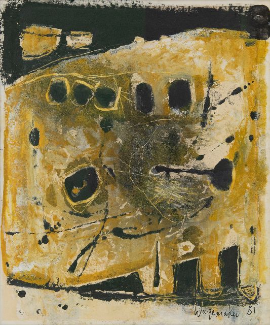 Jaap Wagemaker | Abstrakt im Gelb und schwarz, Gemischte Technik auf Papier, 54,0 x 44,5 cm, Unterzeichnet r.u. und datiert '61