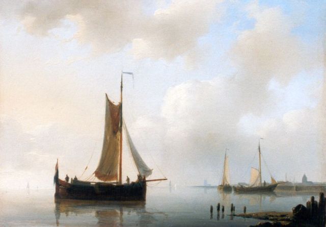 Abraham Hulk | Shipping in a calm, Öl auf Holz, 15,0 x 20,8 cm