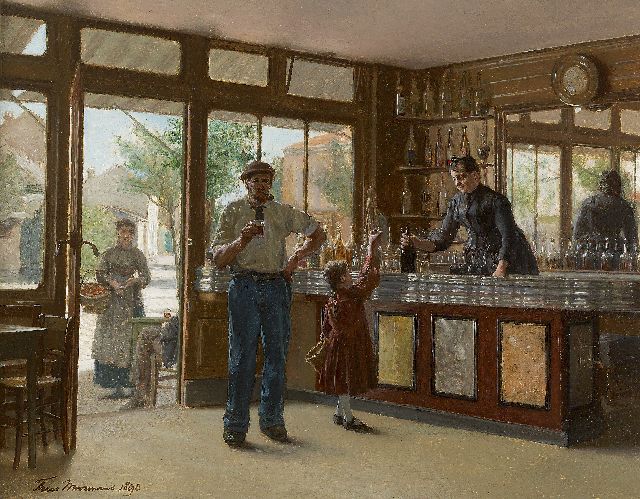 Moormans F.L.J.  | Au comptoir, Öl auf Holz 36,7 x 46,1 cm, signed l.l. und dated 1890