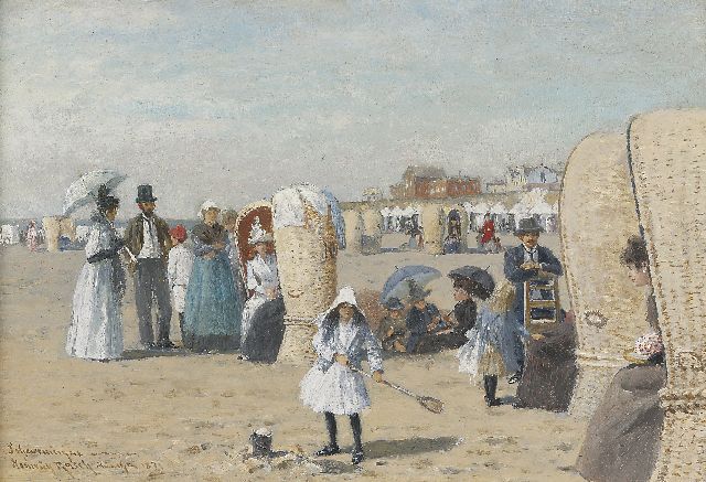 Heinrich Rasch | The beach of Scheveningen, Öl auf Malereifaser, 19,0 x 27,3 cm, signed l.l. und dated 1891