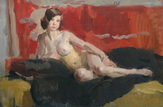 Isaac Israels | A female nude, Öl auf Leinwand, 40,0 x 60,3 cm, signed l.l.