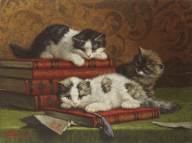 Cornelis Raaphorst | Three playful kittens, Öl auf Leinwand, 30,3 x 40,5 cm, signed l.l.