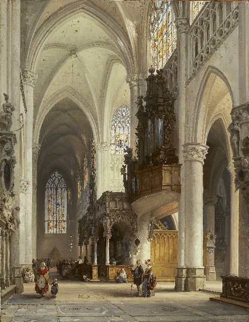 Jules Victor Genisson | Interior of the St. Gummarus church in Lier, Öl auf Holz, 47,0 x 36,5 cm, signed l.l. und dated 1850