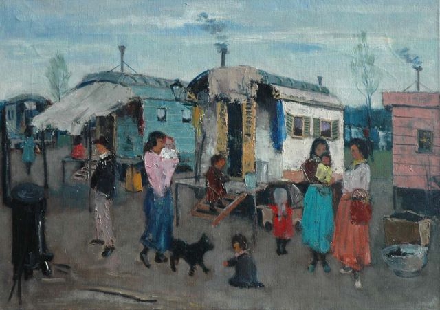 Jan den Hengst | Trailer camp, Öl auf Leinwand, 50,3 x 70,0 cm, signed l.r.