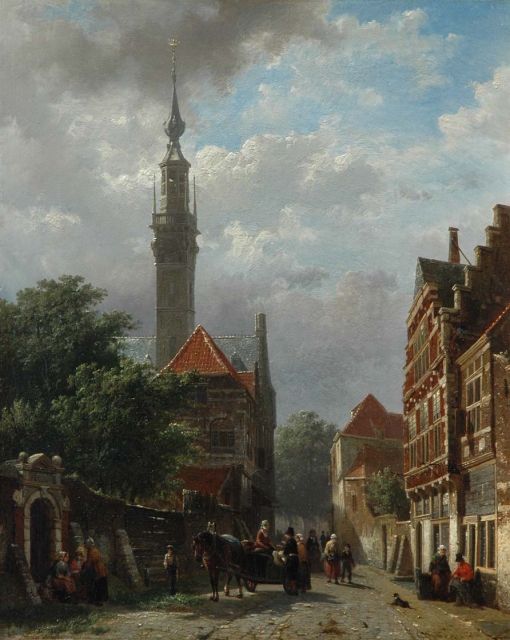 Cornelis Springer | Street behind the city hall of Veere, Öl auf Holz, 50,1 x 40,6 cm, signed l.r. und dated 1858