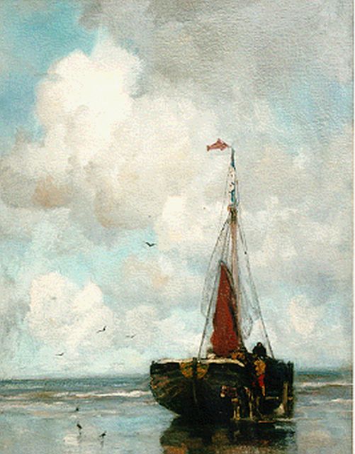 Jacob Maris | 'Bomschuit' on the beach, Scheveningen, Öl auf Leinwand, 104,2 x 77,5 cm, signed l.r.