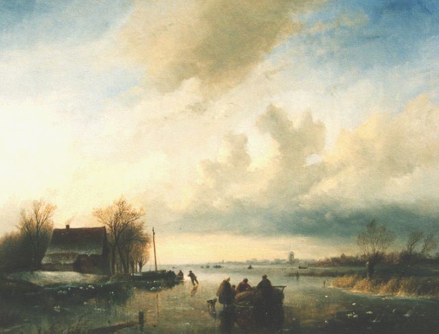 Jan Jacob Spohler | A winter landscape with skaters, Öl auf Holz, 42,0 x 55,3 cm