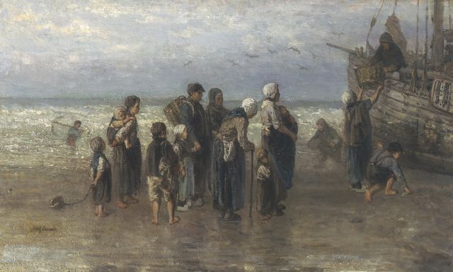 Jozef Israëls | Unloading the catch, Öl auf Leinwand, 43,0 x 70,5 cm, signed l.l.