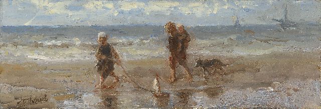 Israëls J.  | Children of the sea, Öl auf Holz 12,9 x 37,6 cm, signed l.l.
