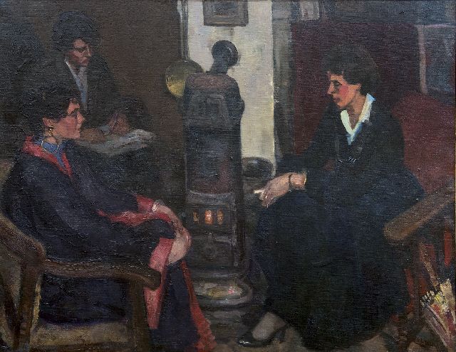 Cor Noltee | Drei Frauen in der Werkstatt des Künstlers, Öl auf Leinwand, 70,7 x 90,4 cm, Unterzeichnet r.u.
