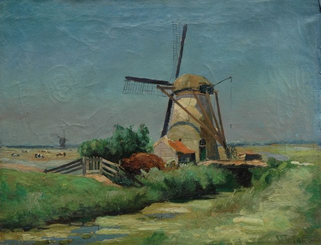 Chris Snijders | A mill in a polder landscape, Öl auf Leinwand, 49,0 x 64,0 cm