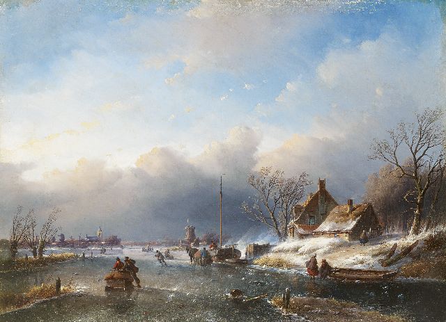 Jan Jacob Spohler | A winter's landscape with figures on the ice, Öl auf Leinwand, 59,0 x 80,6 cm, signed l.l. remainder of signature with initials