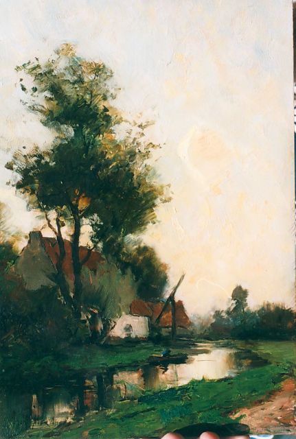 Frits Mondriaan | Farm along a waterway, Öl auf Holz, 36,0 x 24,3 cm, signed l.l.