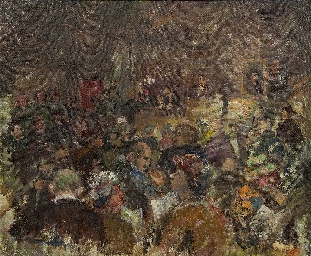 Stanley Grayson | Auktionssaal bei Sotheby in London, Öl auf Leinwand, 50,5 x 60,8 cm, fünfziger Jahre