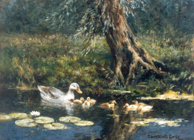 Constant Artz | Duck with ducklings, Öl auf Holz, 17,8 x 24,0 cm, signed l.r.