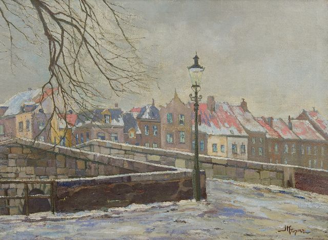 Kruysen J.  | Die Stenen Brug in Roermond im Winter, Öl auf Leinwand 74,1 x 100,5 cm, Unterzeichnet r.u.