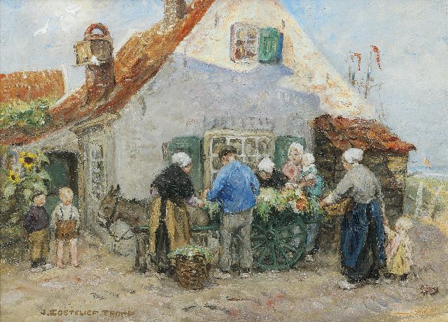 Jan Zoetelief Tromp | Vegetable woman near De Meelzak, Katwijk aan Zee, Öl auf Leinwand, 31,0 x 40,7 cm, signed l.l.