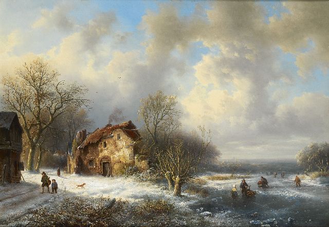 Alexander Joseph Daiwaille | Winter landscape with skaters, Öl auf Leinwand, 50,7 x 72,8 cm, signed l.l. und painted circa 1847-1849