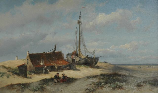 Jan H.B. Koekkoek | Playing children in the dunes, Öl auf Holz, 24,2 x 41,0 cm, signed l.r.