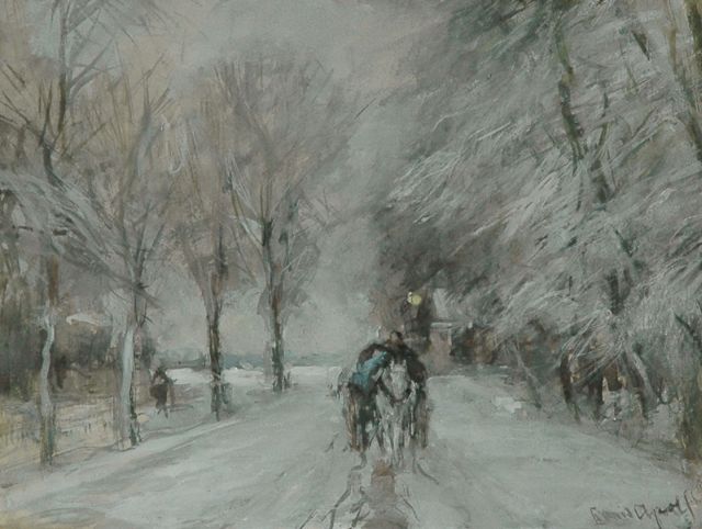 Louis Apol | A horse drawn carriage in the snow, Aquarell auf Papier, 16,3 x 21,2 cm, signed l.r.
