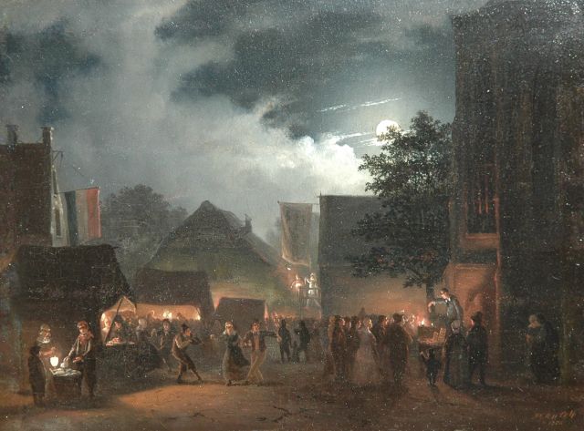 Hendrik Gerrit ten Cate | Market by moonlight, Öl auf Holz, 21,2 x 28,7 cm, signed l.r. und dated 1854