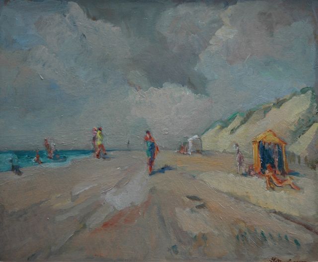 Elie Neuburger | On the beach, Öl auf Holzfaser, 38,0 x 46,0 cm, signed l.r.