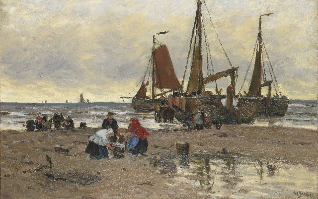 Wilhelm Bartsch | Fisherboats and fishermen on the beach, Katwijk, Öl auf Leinwand, 62,5 x 96,0 cm, signed l.r.