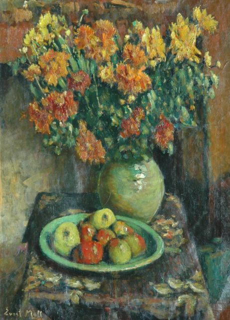 Evert Moll | Still life with flowers and fruit, Öl auf Leinwand, 80,0 x 60,0 cm, signed l.l.