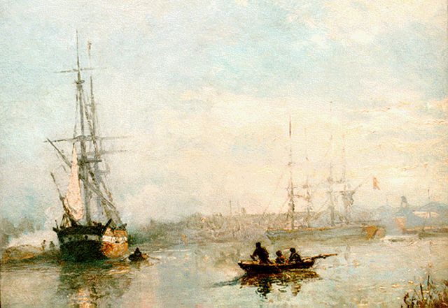 Deventer W.A. van | Sailing vessels, The Hague, Öl auf Leinwand auf Holz 26,8 x 34,7 cm, signed l.r. with initials