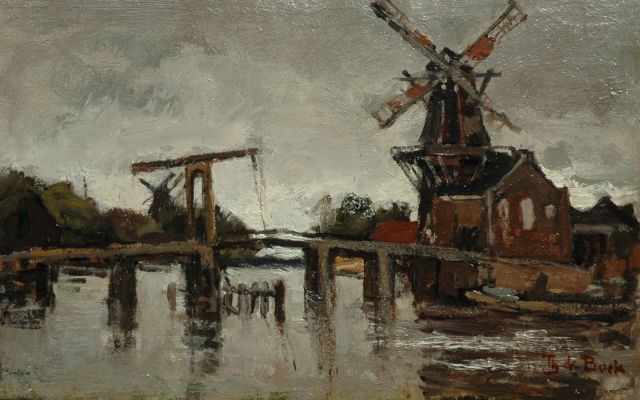 Théophile de Bock | The Spaarne with the Catharijnebrug and windmill De Adriaan in Haarlem, Öl auf Leinwand  auf Holzfaser, 23,1 x 36,2 cm, signed l.r.