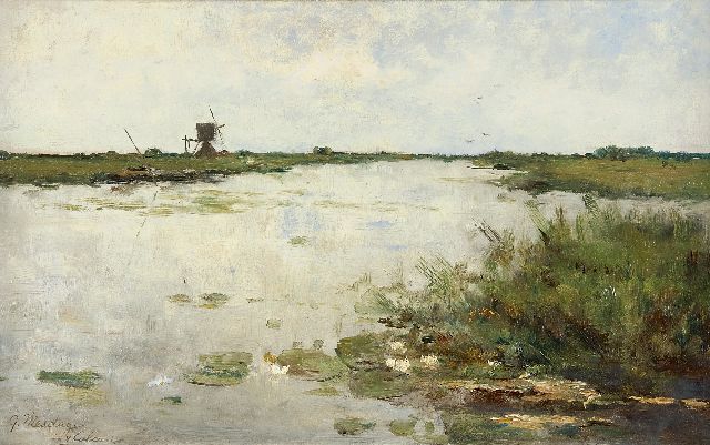 Mesdag-van Calcar G.  | Wasser bei Kortenhoef, Öl auf Holz 31,2 x 50,0 cm, Unterzeichnet u.l.