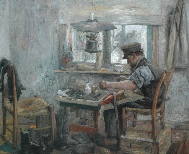 Adriaan de la Rivière | A cobbler at work, Öl auf Leinwand, 49,3 x 60,2 cm, signed m.r. and on the reverse