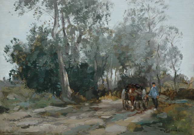Willem George Frederik Jansen | A horsedrawn cart on a country lane, Öl auf Holz, 25,0 x 35,6 cm, signed l.r.