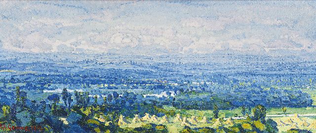 Herman Gouwe | Limburgische Landschaft mit Getreidegarben, Öl auf Leinwand, 24,7 x 58,0 cm, Unterzeichnet l.u. und datiert 1917