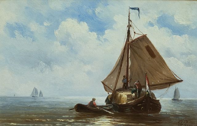 Albert Jurardus van Prooijen | Heutjalk auf der Zuidersee, Öl auf Holz, 15,4 x 23,5 cm, Unterzeichnet r.u.