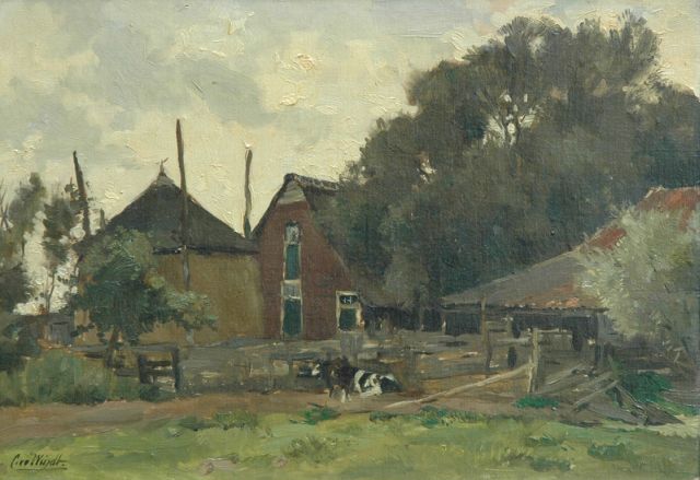 Windt Ch. van der | A farm with two cows, Öl auf Holz 30,0 x 43,3 cm, signed l.l.