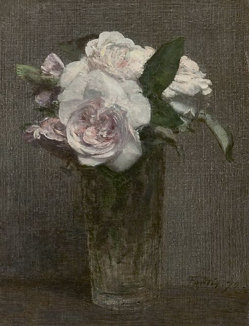 Henri Fantin-Latour | Rosen in aufrerchter Vase, Öl auf Leinwand, 28,3 x 21,8 cm, Unterzeichnet u.r. und datiert '72
