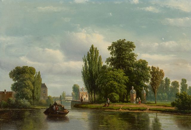 Vrolijk J.A.  | Treckschute auf der Vecht, Öl auf Holz 28,5 x 41,0 cm, Unterzeichnet l.u. und datiert '58