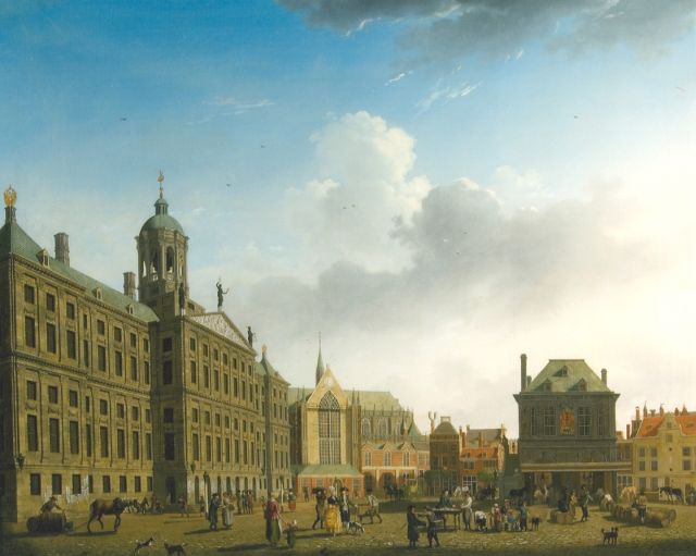 Isaac Ouwater | Der Dam in Amsterdam mit dem Rathaus und der Waag, Öl auf Leinwand, 61,6 x 77,8 cm, Unterzeichnet u.r. und datiert 1782