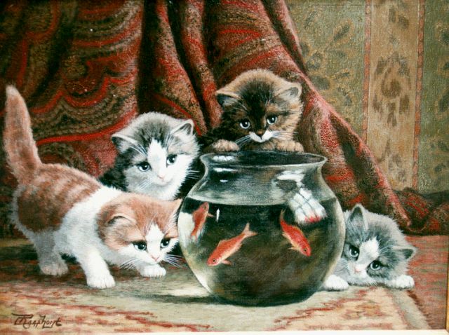 Raaphorst C.  | Playful kittens, Öl auf Leinwand 30,0 x 40,0 cm, signed l.l.