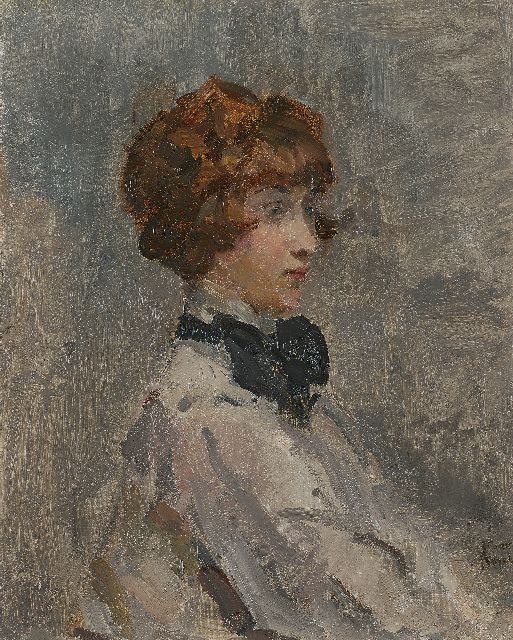 Isaac Israels | Young lady in grey, Öl auf Leinwand, 55,8 x 45,5 cm, signed l.r.