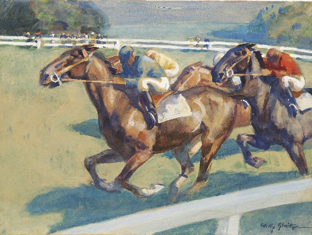 Sluiter J.W.  | The horserace, Aquarell und Gouache auf Papier 48,4 x 64,7 cm, signed l.r.