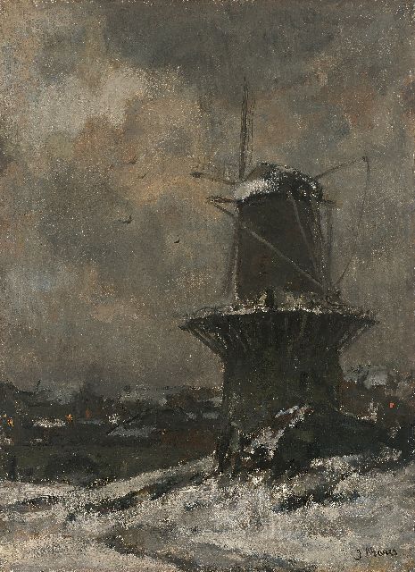 Jacob Maris | A windmill in the snow, Öl auf Leinwand, 47,4 x 35,2 cm, signed l.r.