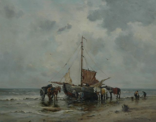 Dorus Artz | Fischermen on the beach in Holland, Öl auf Leinwand, 40,7 x 51,0 cm, signed l.r.