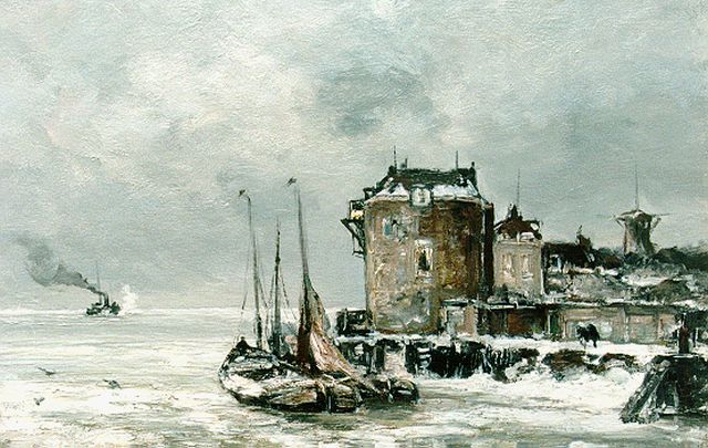 Louis Apol | A view of 'de Campveersche toren' in winter, Öl auf Leinwand, 42,5 x 60,0 cm, signed l.r.