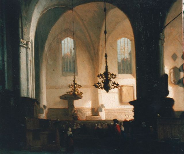 Jan Jakob Schenkel | The interior of the Buurtkerk, Utrecht, Öl auf Holz, 26,0 x 29,6 cm, signed l.l.